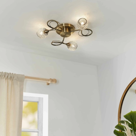 Lampa sufitowa mosiężna 3-punktowa z metalowymi kloszami 73758 z serii Aherne - Endon Lighting