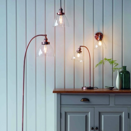 Kinkiet miedziany metalowy ze szklanym kloszem 76334 z serii Hansen - Endon Lighting