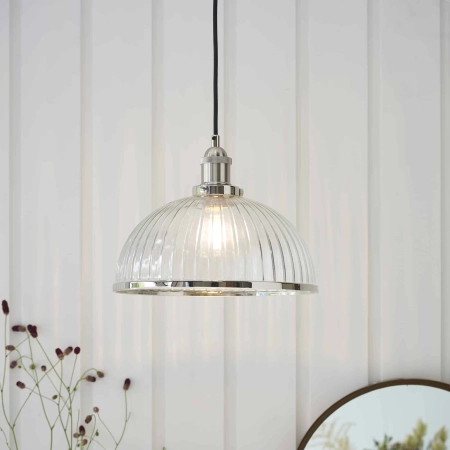 Lampa wisząca szklana prążkowana srebrna 30cm 76713 z serii HANSEN - Endon Lighting
