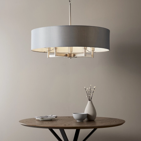 Lampa wisząca niklowa z szarym abażurem 5-punktowa 81002 z serii Grande - Endon Lighting