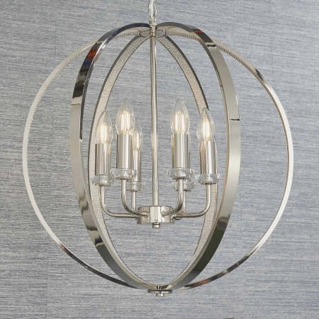 Lampa wisząca metalowa srebrna kulista 6-punktowa 81508 z serii Ritz - Endon Lighting