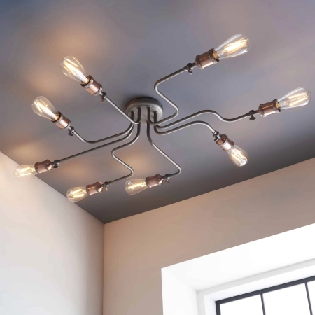 Lampa sufitowa metalowa srebrno-miedziana 8-punktowa 81610 z serii Hal - Endon Lighting
