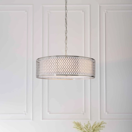 Lampa wisząca metalowa srebrna z tkaniną 56cm 81969 z serii Cordero - Endon Lighting
