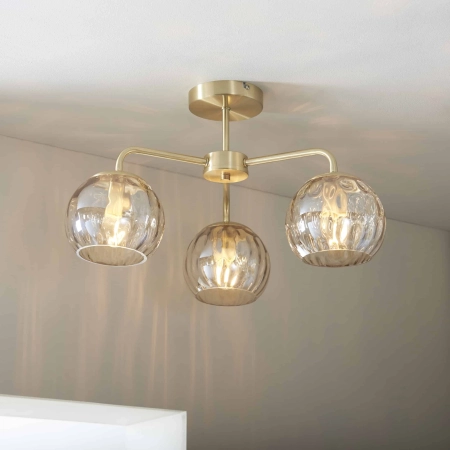 Lampa sufitowa złota 3-punktowa z bursztynowymi kloszami 91968 z serii Dimple - Endon Lighting