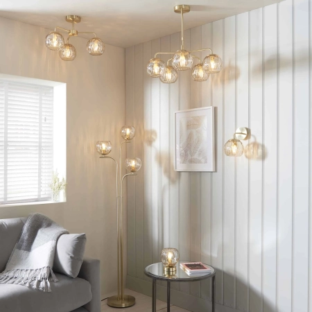 Lampa wisząca złota 5-punktowa z szklanymi kloszami 91969 z serii Dimple - Endon Lighting