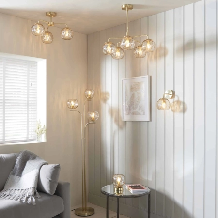 Kinkiet ścienny złoty ze szklanym kloszem 91970 z serii Dimple - Endon Lighting
