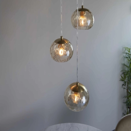 Lampa wisząca mosiężna 3-punktowa szklana 91971 z serii Dimple - Endon Lighting