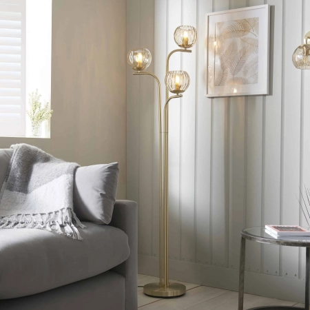 Lampa podłogowa złota metalowa 3-punktowa 91974 z serii Dimple - Endon Lighting