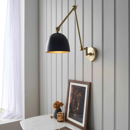 Kinkiet metalowy mosiężny z czarnym kloszem 93142 z serii Lehal - Endon Lighting