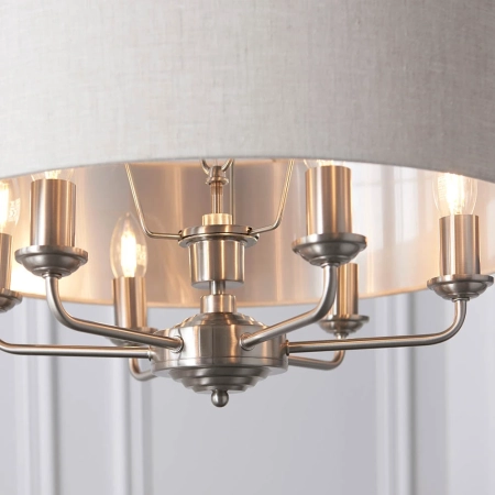 Lampa wisząca 6-punktowa chromowana z lnianym abażurem 94357 z serii Highclere - Endon Lighting