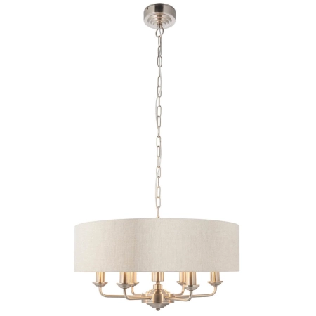 Lampa wisząca 6-punktowa chromowana z lnianym abażurem 94357 z serii Highclere - Endon Lighting
