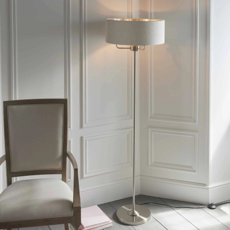 Lampa podłogowa metalowa chromowana z abażurem 3-punktowa 94359 z serii Highclere - Endon Lighting