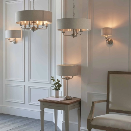 Lampa stołowa metalowa beżowa 3-punktowa 94369 z serii Highclere - Endon Lighting