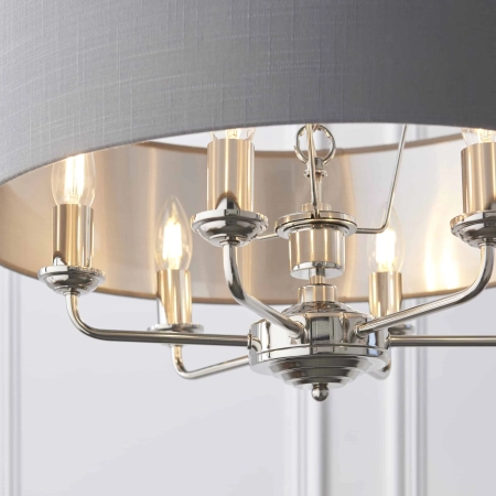 Lampa wisząca szara z tkaniny chromowana 6-punktowa 94373 z serii Highclere - Endon Lighting