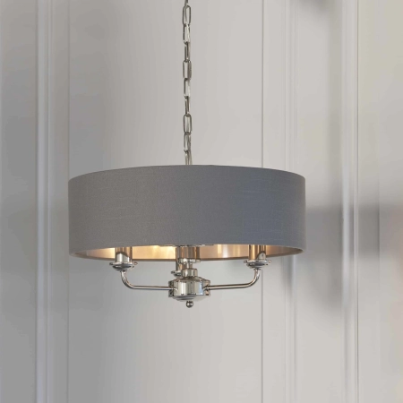 Lampa wisząca szara z tkaniny chromowana 3-punktowa 94377 z serii Highclere - Endon Lighting