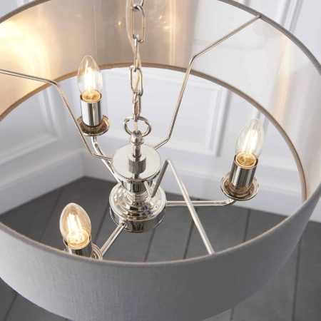 Lampa wisząca szara z tkaniny chromowana 3-punktowa 94377 z serii Highclere - Endon Lighting