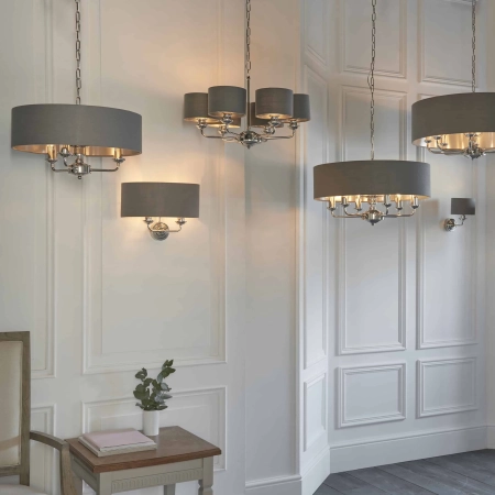 Lampa wisząca 6-punktowa szara z tkaniny i metalu 94381 z serii Highclere - Endon Lighting