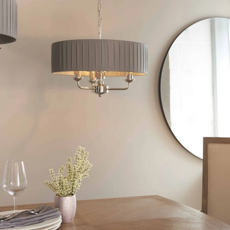 Lampa wisząca szara z plisowanym abażurem 3-punktowa 94394 z serii Highclere - Endon Lighting