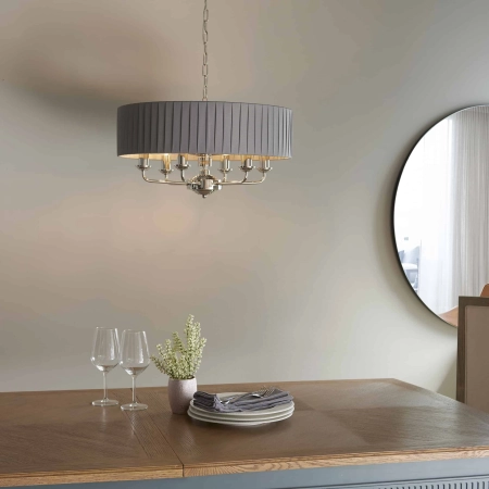 Lampa wisząca szara z plisowanym abażurem 6-punktowa 94397 z serii Highclere - Endon Lighting