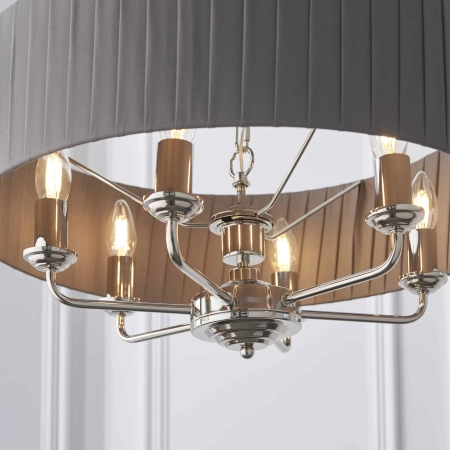 Lampa wisząca szara z plisowanym abażurem 6-punktowa 94397 z serii Highclere - Endon Lighting