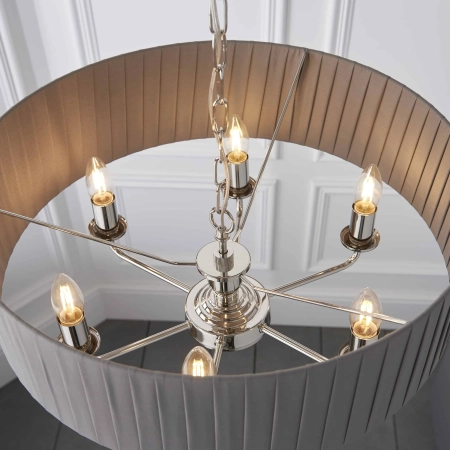 Lampa wisząca szara z plisowanym abażurem 6-punktowa 94397 z serii Highclere - Endon Lighting