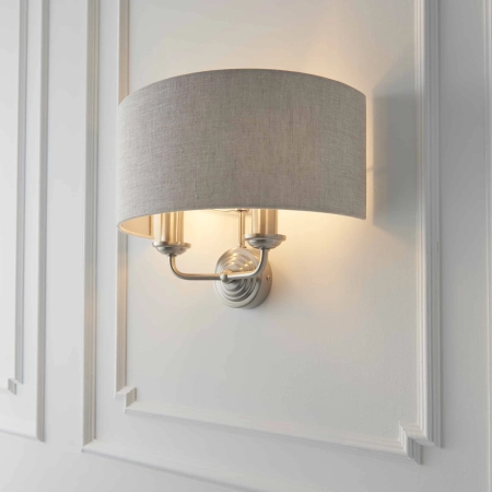 Kinkiet dwupunktowy szary z tkaniny i metalu 94403 z serii Highclere - Endon Lighting