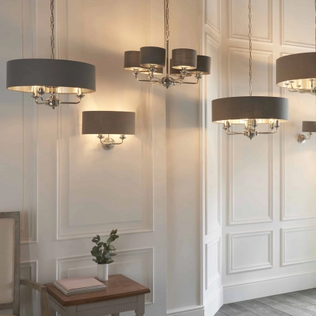 Kinkiet dwupunktowy szary z tkaniny i metalu 94406 z serii Highclere - Endon Lighting
