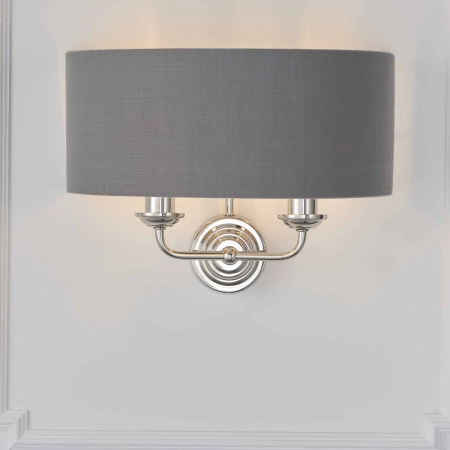 Kinkiet dwupunktowy szary z tkaniny i metalu 94406 z serii Highclere - Endon Lighting