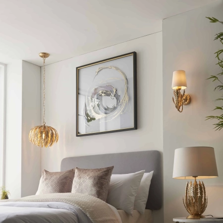 Kinkiet złoty metalowy z tkaninowym abażurem 95040 z serii Delphine - Endon Lighting