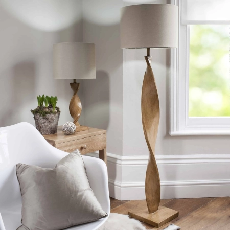 Lampa podłogowa z żywicy z beżowym abażurem 95454 z serii ABIA - Endon Lighting