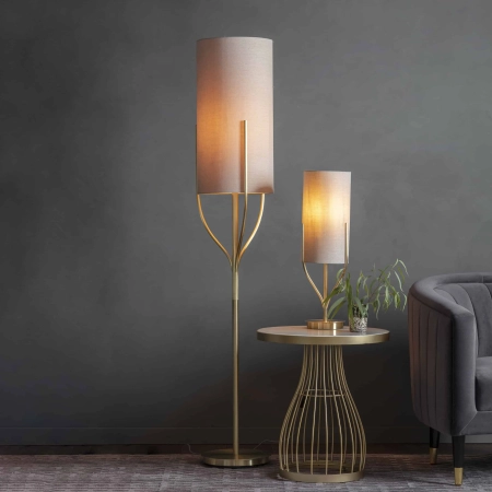 Lampa podłogowa mosiężna z beżowym abażurem 165cm 95466 z serii FRASER - Endon Lighting