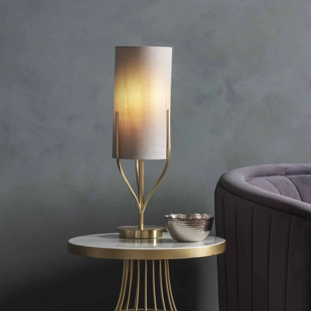 Lampa stołowa mosiężna z beżowym abażurem 95467 z serii Fraser - Endon Lighting