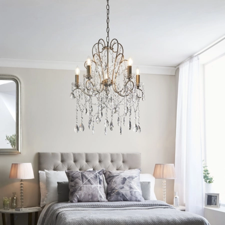 Żyrandol srebrny metalowy z kryształkami 5-punktowy 96209 z serii Berkley - Endon Lighting