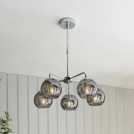 Lampa wisząca chromowana 5-punktowa z szklanymi kloszami 97972 z serii DIMPLE - Endon Lighting