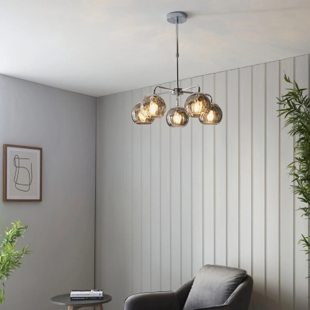 Lampa wisząca chromowana 5-punktowa z szklanymi kloszami 97972 z serii DIMPLE - Endon Lighting