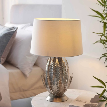 Lampa stołowa metalowa srebrna z białym abażurem 98046 z serii Delphine - Endon Lighting