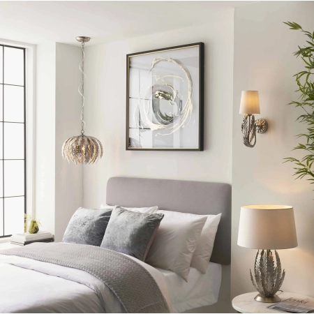Lampa stołowa metalowa srebrna z białym abażurem 98046 z serii Delphine - Endon Lighting