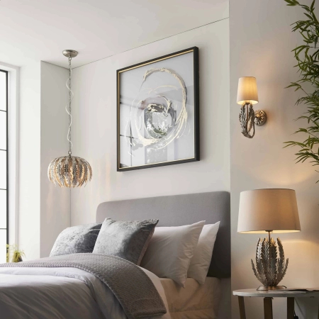 Lampa stołowa metalowa srebrna z białym abażurem 98046 z serii Delphine - Endon Lighting