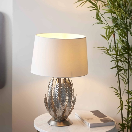 Lampa stołowa metalowa srebrna z białym abażurem 98046 z serii Delphine - Endon Lighting