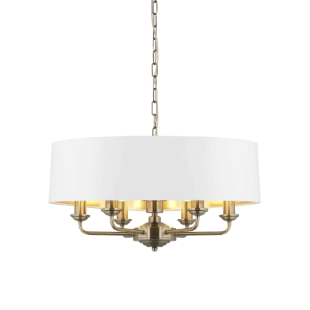 Lampa wisząca mosiężna z białym abażurem 6-punktowa 98933 z serii Highclere - Endon Lighting