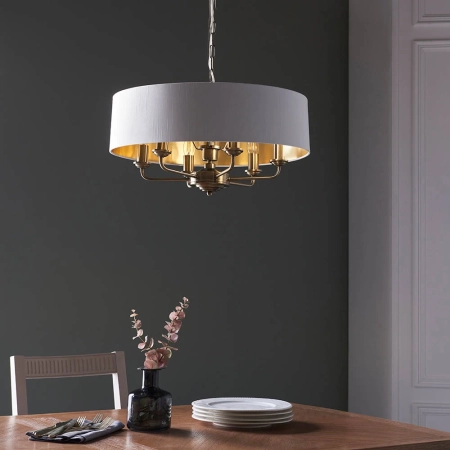 Lampa wisząca mosiężna z białym abażurem 6-punktowa 98933 z serii Highclere - Endon Lighting