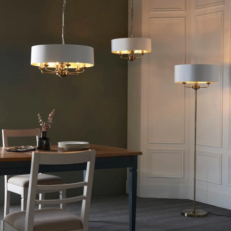 Lampa wisząca mosiężna z białym abażurem 6-punktowa 98933 z serii Highclere - Endon Lighting