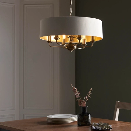 Lampa wisząca mosiężna z białym abażurem 6-punktowa 98933 z serii Highclere - Endon Lighting