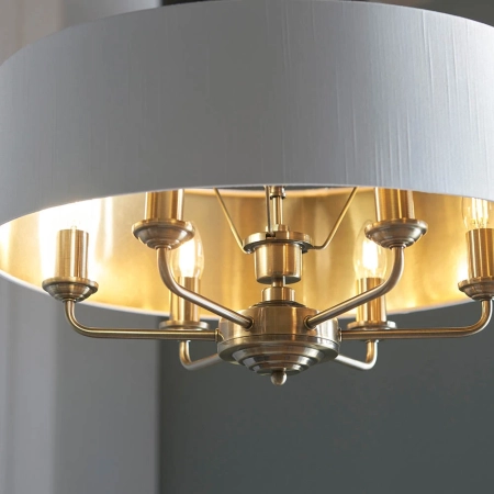 Lampa wisząca mosiężna z białym abażurem 6-punktowa 98933 z serii Highclere - Endon Lighting