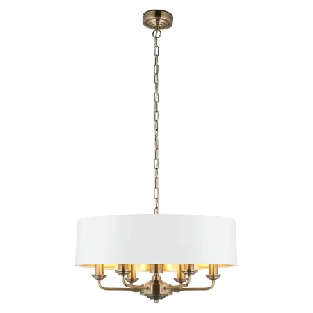 Lampa wisząca mosiężna z białym abażurem 6-punktowa 98933 z serii Highclere - Endon Lighting