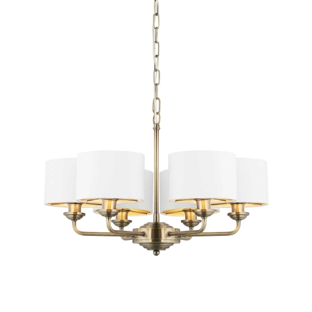 Lampa wisząca mosiężna 6-punktowa z białymi abażurami 98936 z serii Highclere - Endon Lighting
