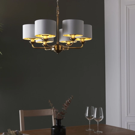 Lampa wisząca mosiężna 6-punktowa z białymi abażurami 98936 z serii Highclere - Endon Lighting