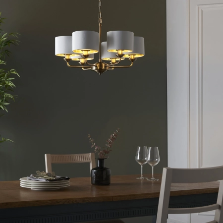 Lampa wisząca mosiężna 6-punktowa z białymi abażurami 98936 z serii Highclere - Endon Lighting