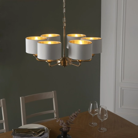 Lampa wisząca mosiężna 6-punktowa z białymi abażurami 98936 z serii Highclere - Endon Lighting