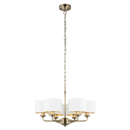 Lampa wisząca mosiężna 6-punktowa z białymi abażurami 98936 z serii Highclere - Endon Lighting